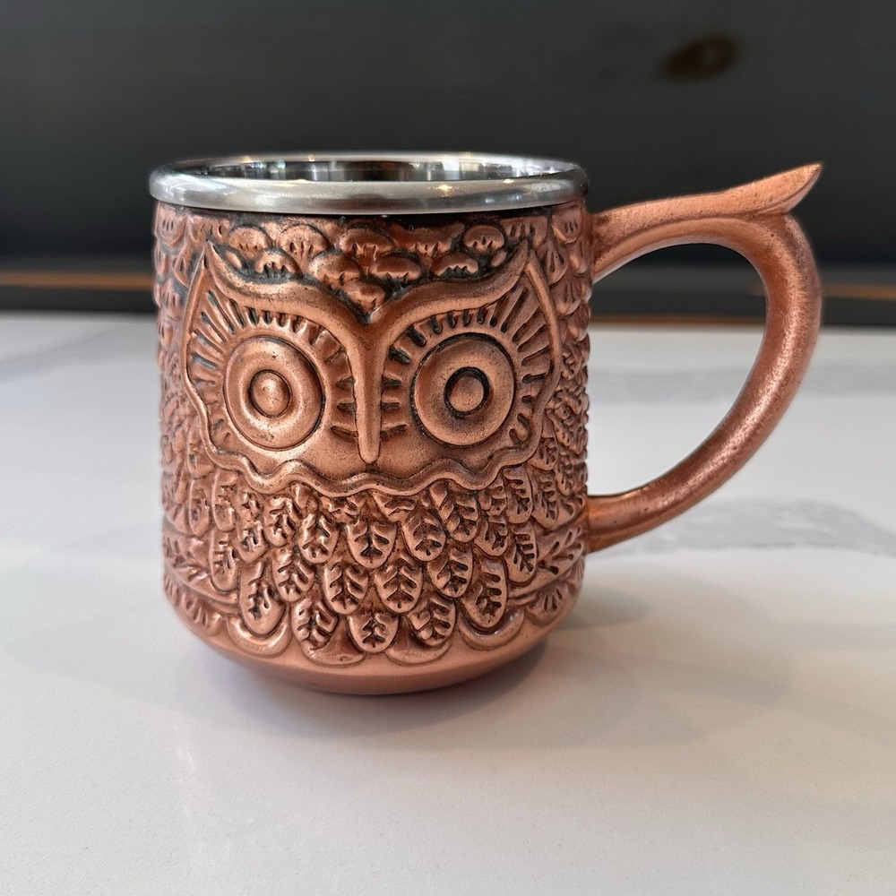 Godinger Copper Plated Cocktail Owl Moscow Mule Mug Stainless Steel Lined